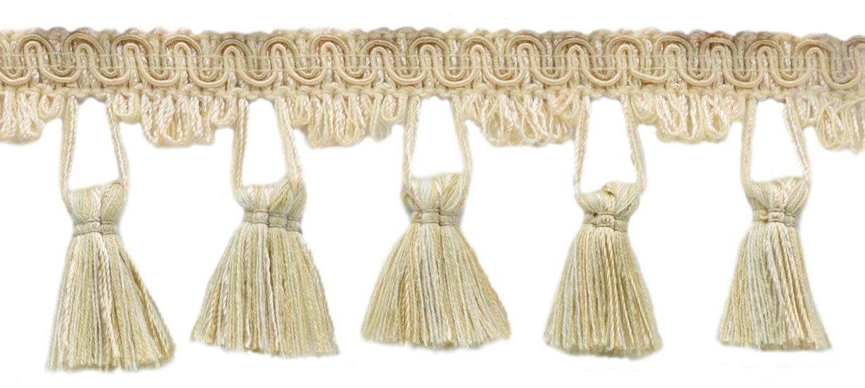 2.5 Inch Oyster, Kasha, Shell, Sandstone Tassel Fringe Trim / Style# TFC025 / Color: Dreamsicle - PR01 / Sold By the Yard - DecoPro