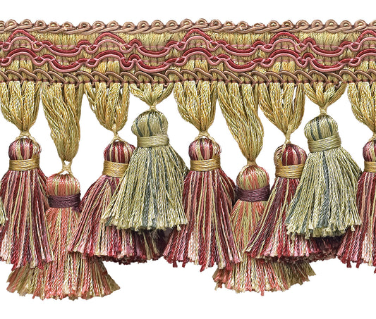 Cherry Red, Beige, Green 3 3/4 inch Imperial II Tassel Fringe Style# TFI2 Color: BERRY PATCH - 4260 (Sold by The Yard) - DecoPro