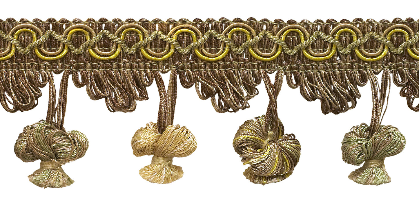 Light Olive Green, Light Gold 2 inch Imperial II Onion Tassel Fringe Style# NT2503 Color: WINTER PRAIRIE - 2935 (Sold by The Yard) - DecoPro
