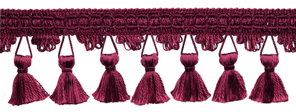 2.5 Inch Burgundy Tassel Fringe Trim / Style# TFC0225 / Color: Red Wine - E10 / Sold By the Yard