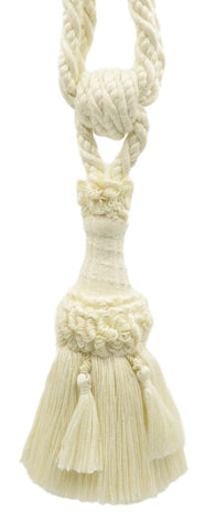 Ivory / Ecru Decorative Tassel Tieback / 6 inch Tassel, 30 inch Spread (embrace) / Style# TBEMP6 Color: Ivory - A2