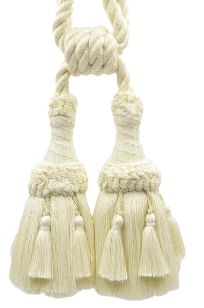 Ivory / Ecru Ornate Double Tassel Tieback / 6 inch Tassel, 30 inch Spread (embrace) / Style# TBEMP6-2 Color: Ivory - A2