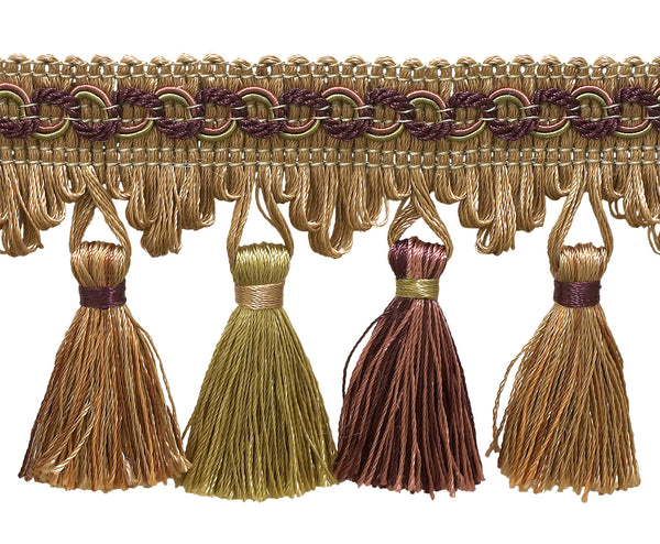 Dusty Rose, Olive Green, Eggplant 2 3/4 inch Imperial II Tassel Fringe Style# NT2502 Color: OLIVE ROSE - 1010 (Sold by The Yard)