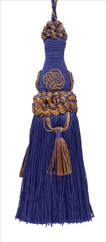 Decorative 6 inch Key Tassel / Ultramarine Blue, Tan / Baroque Collection Style# BKT Color: NAVY TAUPE - 5817