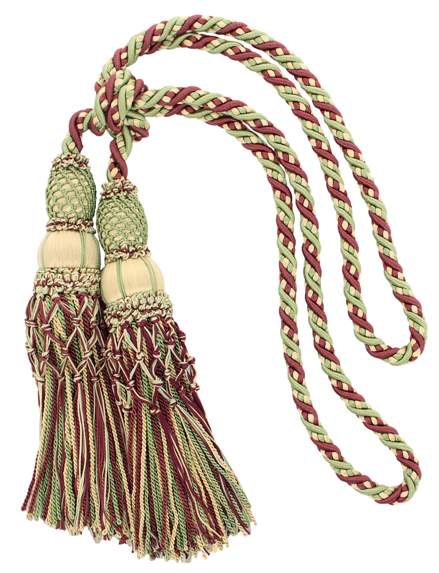 Beautiful Champagne Gold, Crimson, Celadon Green Curtain & Drapery Large Double Tassel Tieback/10 inch tassel, 38 inch Spread Decorative Rope Holdback / Style# TBEL10-2 (21204) Color: EL08 - DecoPro