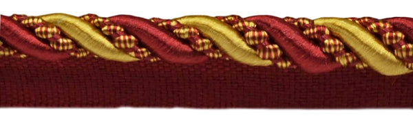 27 Yard Value Pack of Large 7/16 inch Burgundy Red Gold, Noblesse Collection Lip Cord Style# 0716H Color: Carmine Gold - 1253 (25 Meters / 81 Ft.)