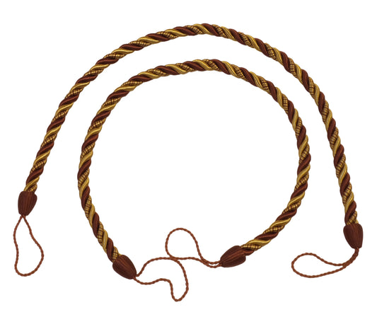 Pair of Premium Quality Brick / Rust, Light Gold Color Curtain Rope Tiebacks, 26 inch Long Style# CCTB Color# 6122R - DecoPro
