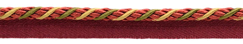 12 Yard Value Pack / Medium Green, Red, Gold 1/4 inch Alexander Collection Lip Cord / Style# 0025AXPK, Color: Peony - LX07 (36 Ft / 11M)