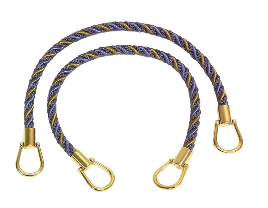 Pair of Elegant Lavender Blue, Taupe Curtain & Drapery Rope Tiebacks, 18 inch Long, Approx. 1/2 inch Thick, Style# IRTBM Color# PERIWINKLE GOLD - DecoPro