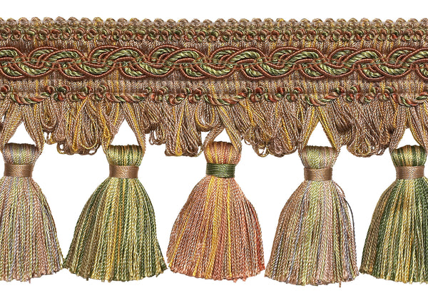 Light Bronze, Olive Green, Terracotta 4 inch Baroque Tassel Fringe Style# TFB1 Color: CHAPARRAL - 5615 (Sold by The Yard)