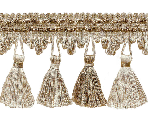 Ivory, Light Beige 2 3/4 inch Imperial II Tassel Fringe Style# NT2502 Color: WHITE SANDS - 4001 (Sold by The Yard)