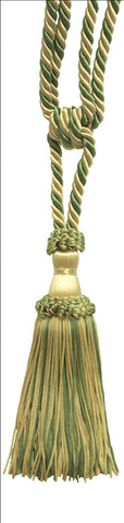 30 Inch Spread Traditional Tie Crown Chainette Tassel Tieback #ECTB-PY, Sunflower Gold Multicolor #X8963 (Yellow Gold, Sage Green, Light Gold), Individual