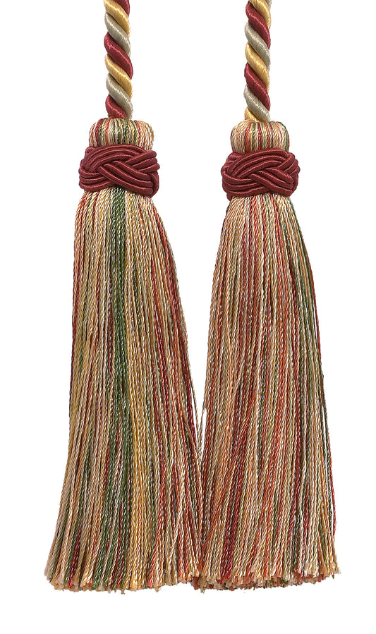 Double Tassel / Wine, Gold, Green / Tassel Tie with 4 inch Tassels, 26 inch Spread (Cord Length), Imperial II Collection Style# ICT Color: CHERRY GROVE - 4770 - DecoPro