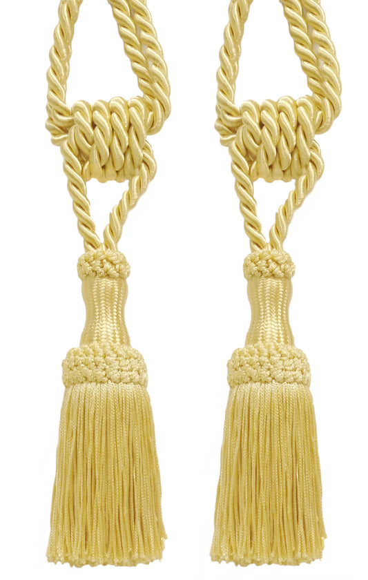 Pair Of Premium Decorative Light Gold Chainette Tiebacks, 5 inch Tassel Length, 30 inch Spread (embrace), COLOR: B7 - DecoPro