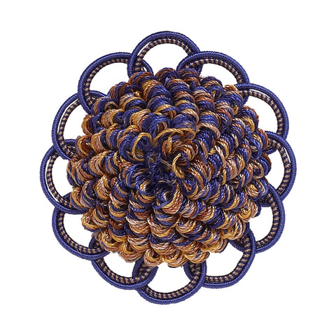 Decorative Rosette 2.5 inch , Ultramarine Blue, Tan / Baroque Collection Style# BR Color: NAVY TAUPE - 5817