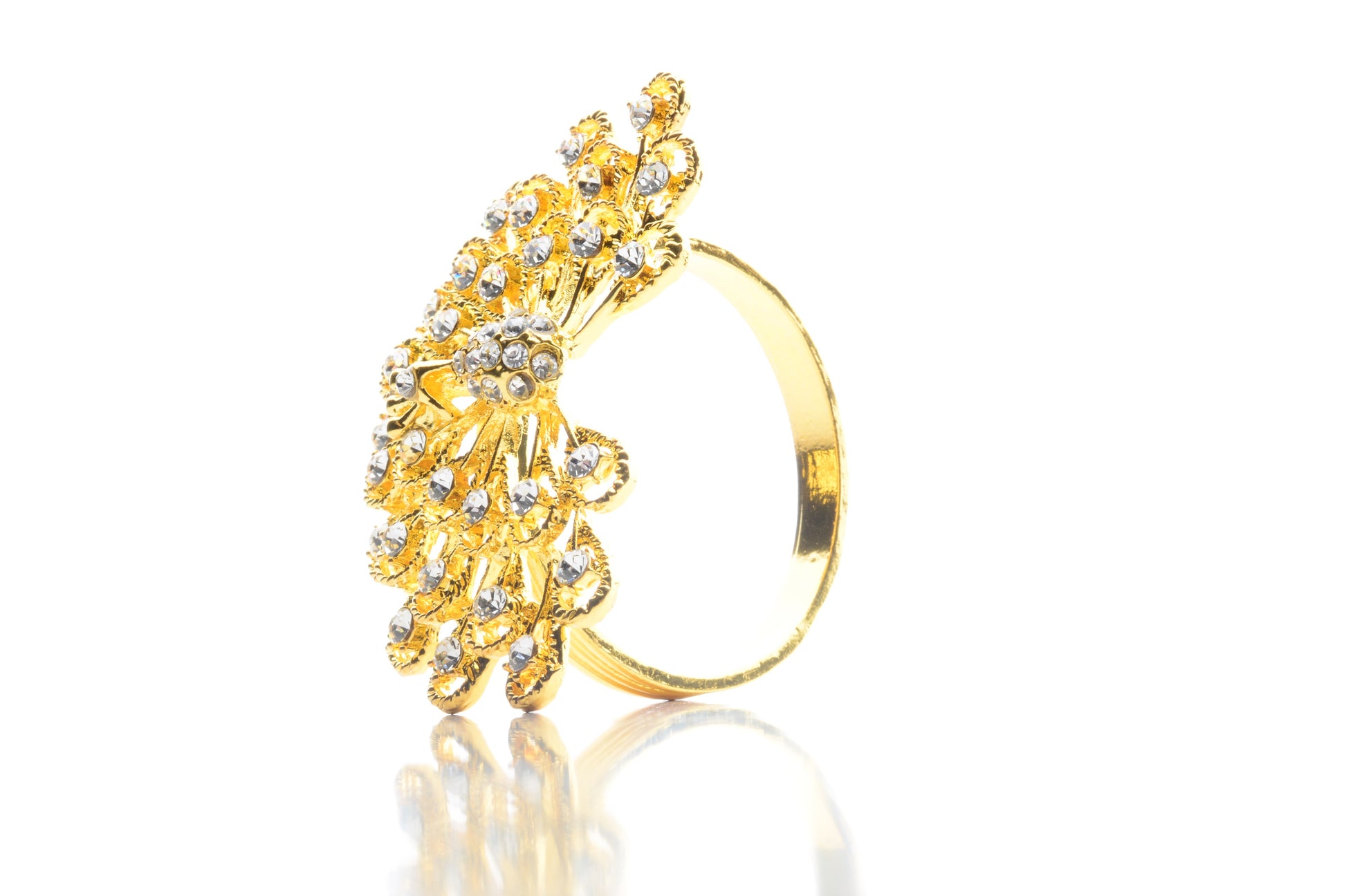 Set of 2 Beautiful, Premium Quality faux diamond Peacock design Gold Napkin Rings for dinners, holidays and weddings NR50311-G - DecoPro