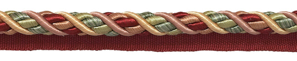 Large RED, LIGHT ROSE Baroque Collection 7/16 inch Cord with Lip Style# 0716BL Color: ROSE BOUQUET - 7953 (Sold by The Yard)