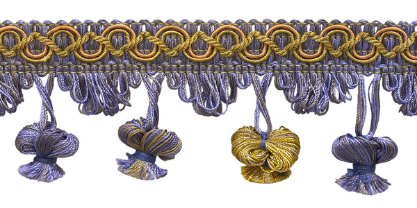 Lavender Blue 2 inch Imperial II Onion Tassel Fringe Style# NT2503 Color: PERIWINKLE GOLD - 5080 (Sold by The Yard)