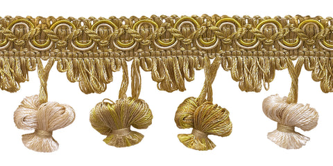 Light Gold, Ivory 2 inch Imperial II Onion Tassel Fringe Style# NT2503 Color: IVORY GOLD - 2523 (Sold by The Yard)