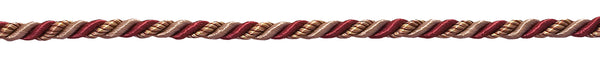 Small Burgundy Taupe Baroque Collection 3/16 inch Decorative Cord Without Lip Style# 316BNL Color: CRANBERRY HARVEST – 8612 (Sold by The Yard)