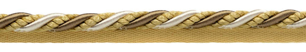 Large 3/8 inch White, Gold, Brown Basic Trim Cord With Sewing Lip / Style# 0038AXL / Color: Oyster - LX01 / Sold by The Yard