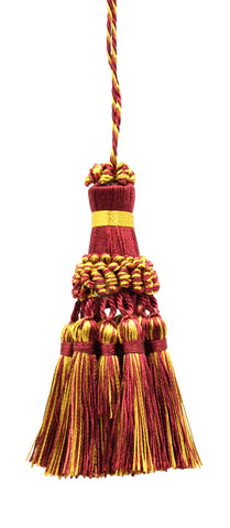 Elegant Wine (deep red), Gold Key Tassel / 4 Inch tassel, 3.5 Inch Loop Style# NKT - Carmine Gold 1253