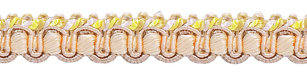 Ivory, Yellow Gold 1/2 inch Imperial II Gimp Braid Style# 0050IG Color: WINTER SUN - 4874 (Sold by The Yard)
