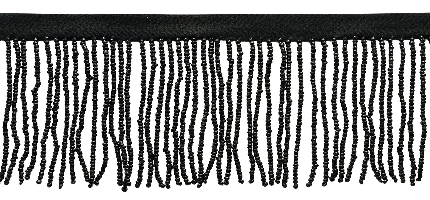 2 1/2" (6cm) Beautiful Handcrafted Beaded Fringe Trim with Sead Bead Design | Fringe Trim (Style# B40684-GL), #K9 Solid / Jet Black - 3 Yards - DecoPro