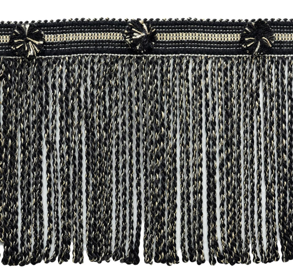 5 Yard Value Pack of 6 Inch Long Black, Sandstone Bullion Fringe Trim / Style# BFHR6 / Color: Noir Beige - 21775 (15 Ft / 4.6 Meters)