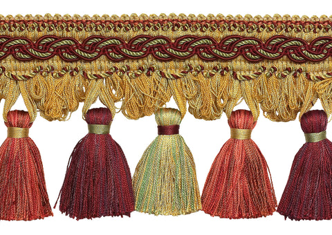 WINE GOLD 4 inch Baroque Tassel Fringe Style# TFB1 Color: AUTUMN LEAVES - 5716 (Sold by The Yard)