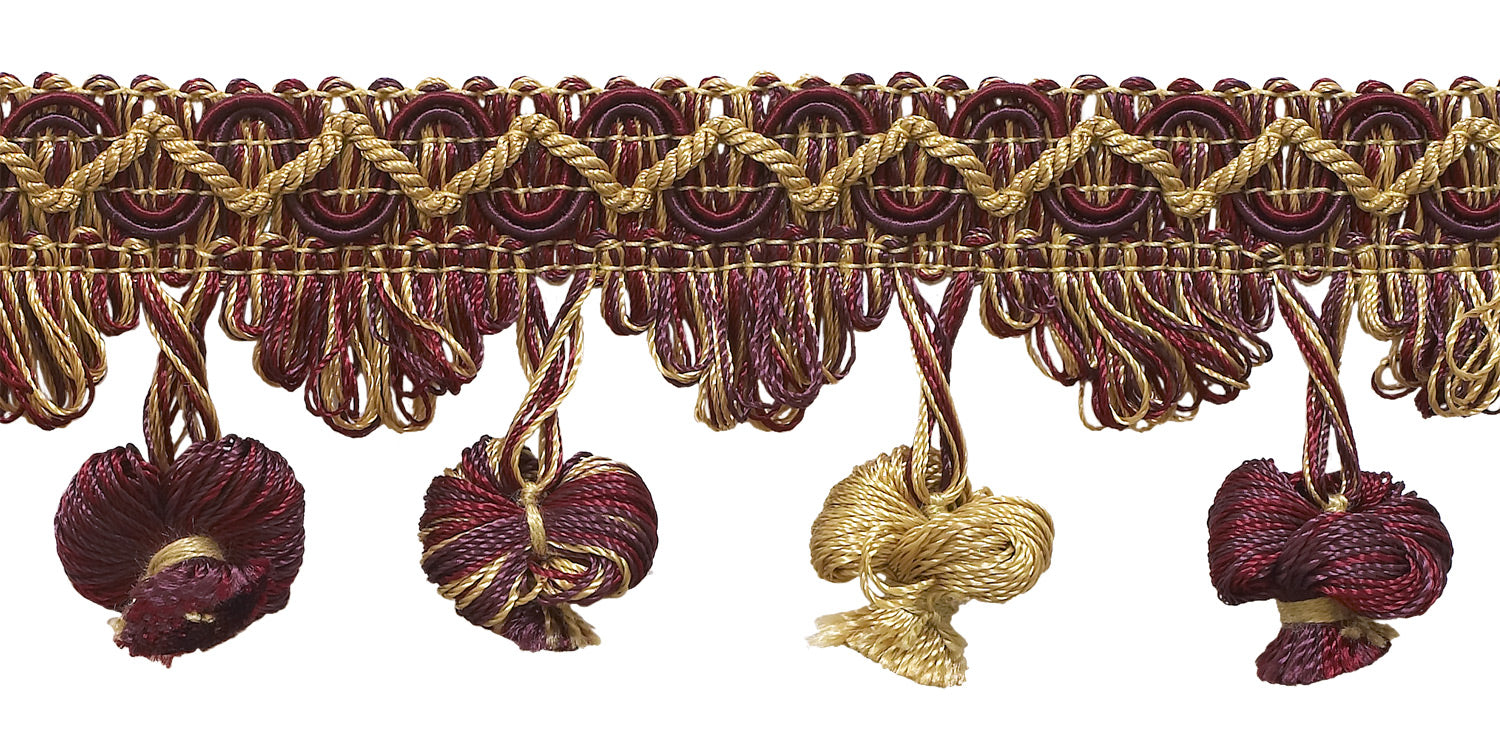Taupe, Wine 2 inch Imperial II Onion Tassel Fringe Style# NT2503 Color: TAUPE WINE - 4466 (Sold by The Yard) - DecoPro