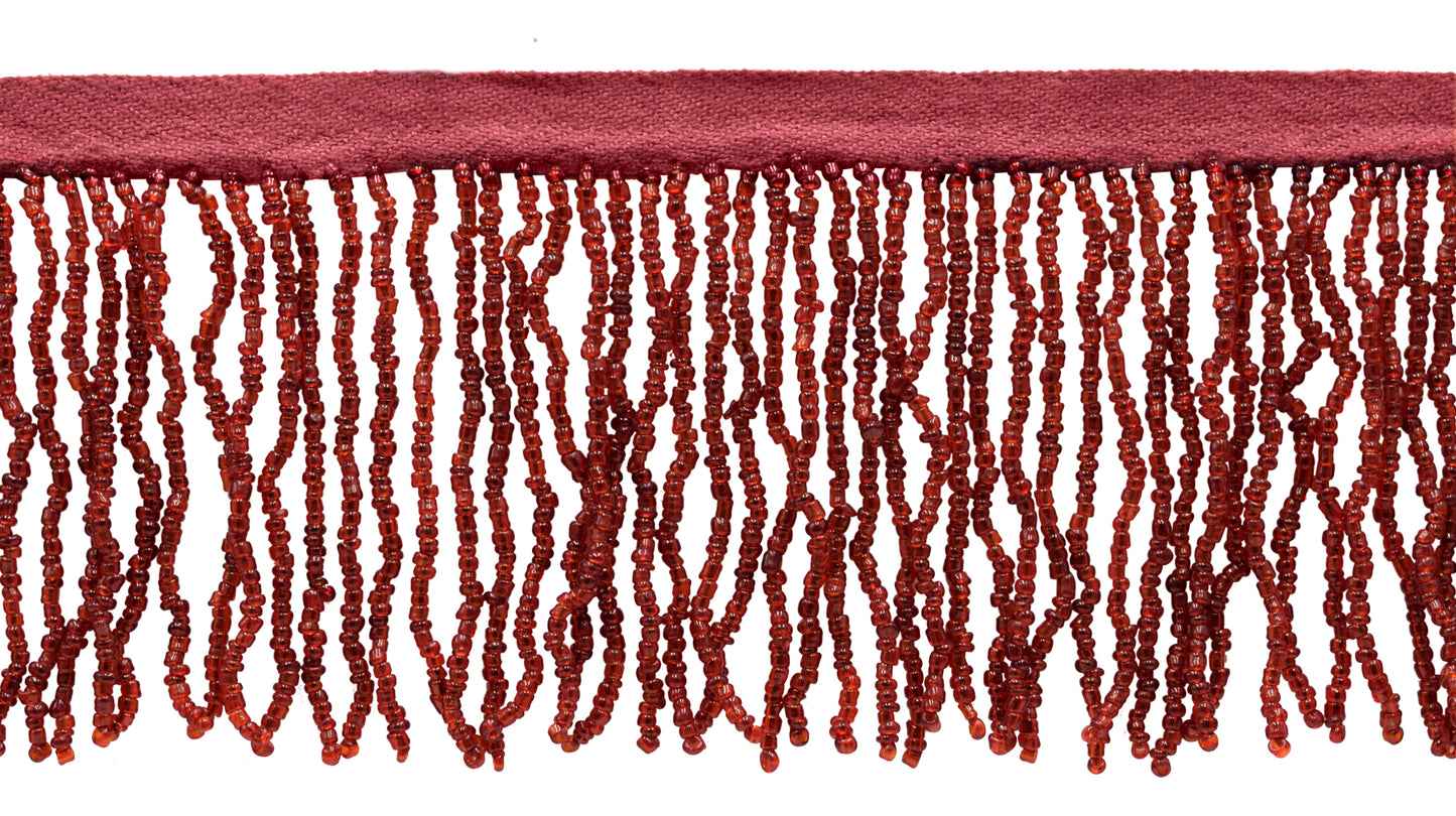 2 1/2" (6cm) Beautiful Handcrafted Beaded Fringe Trim with Sead Bead Design | Fringe Trim (Style# B40684-GL), #E10 Solid / Dark Burgundy Red - Sold By The Yard - DecoPro