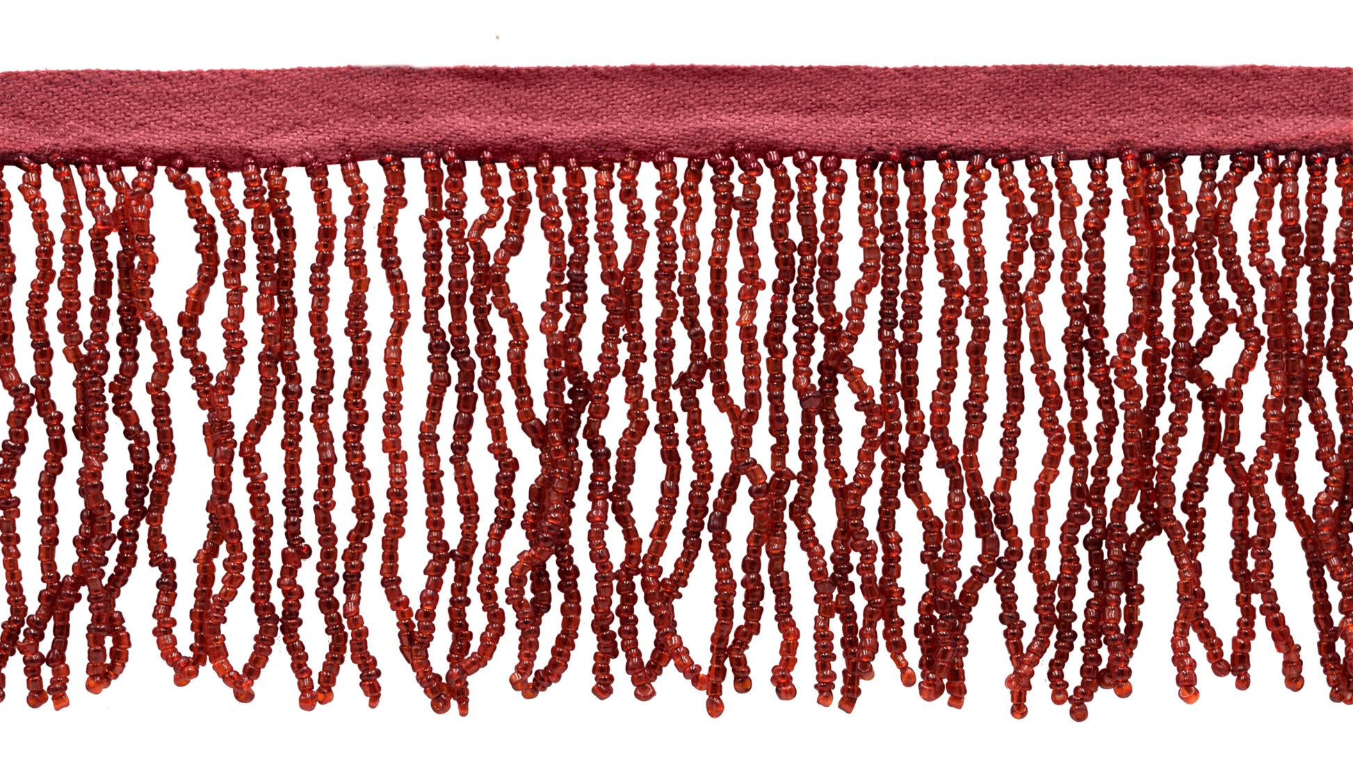 2 1/2" (6cm) Beautiful Handcrafted Beaded Fringe Trim with Sead Bead Design | Fringe Trim (Style# B40684-GL), #E10 Solid / Dark Burgundy Red - Sold By The Yard - DecoPro