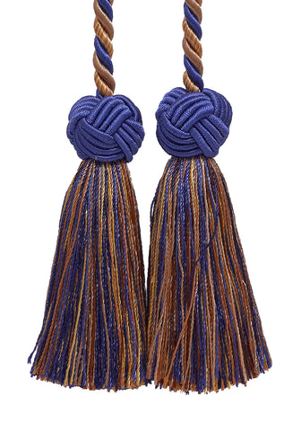 Ultramarine Blue, Tan, Double Tassel / Tassel Tie with 3.5 inch Tassels, Baroque Collection Style# BCT Color: NAVY TAUPE - 5817