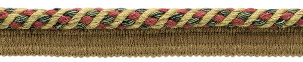 Package of 8 Yards / Elaborate 3/8 inch Cherry Red, Camel Beige, Clay Veranda Collection Trim Cord With Sewing Lip / Style# 0038V / Color: Cranberry Taupe - VNT21 (24 Feet / 7.3 Meters)